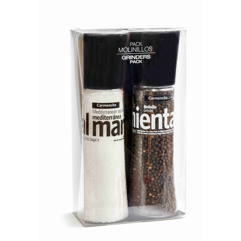 Sól śródziemnomorska 360g + pieprz czarny 190g w młynkach Carmencita